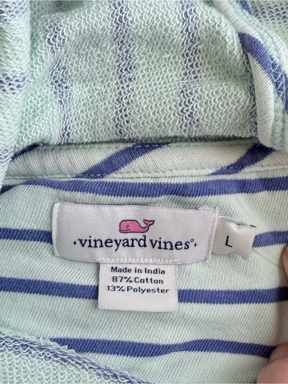Vineyard Vines Mint Green & Navy Striped Hoodie LG - Picture 8 of 15